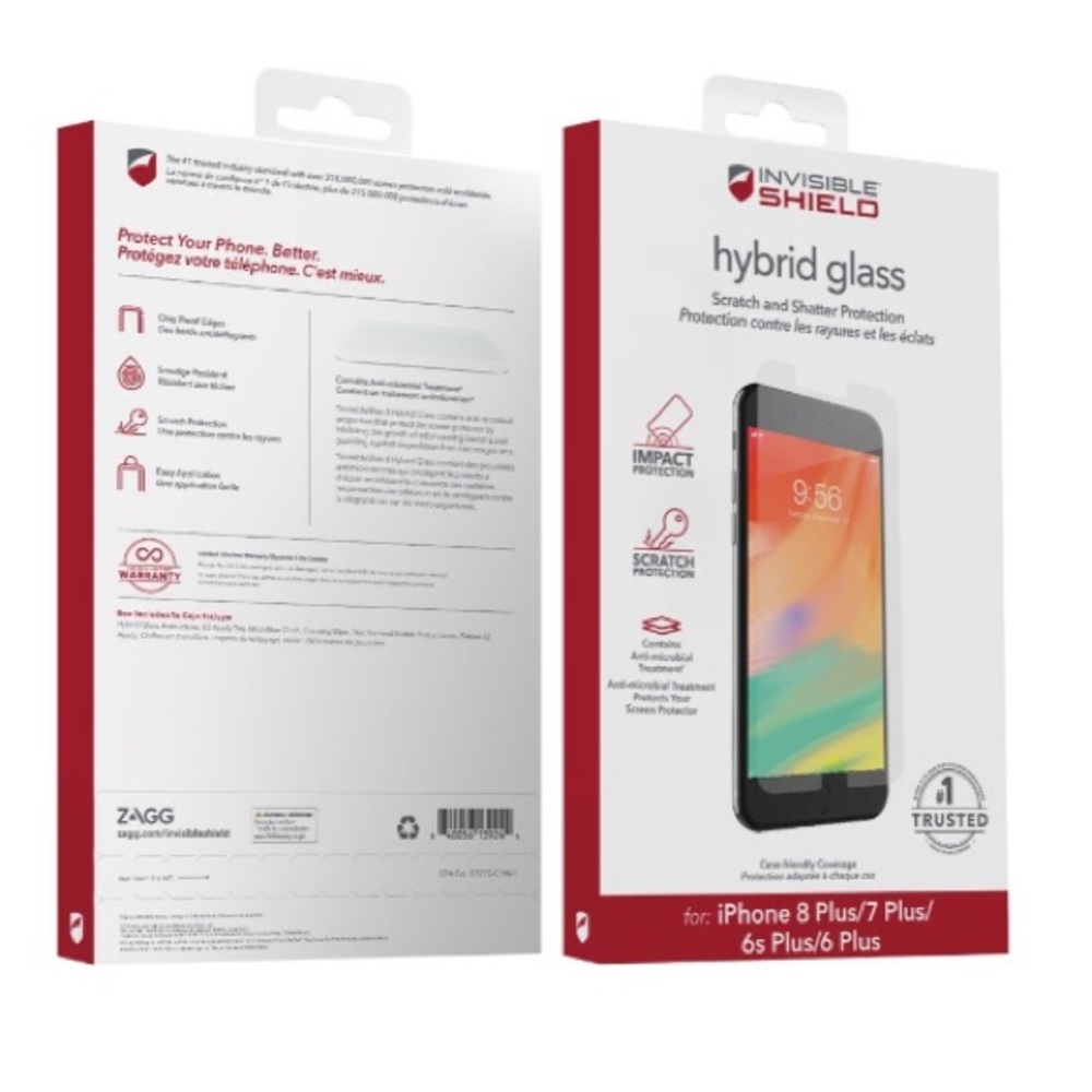 💜 iPhone8Plus/7Plus/6sPlus/6Plus InvisibleShield Hybrid Glass Screen Protector - Picture 8 of 14